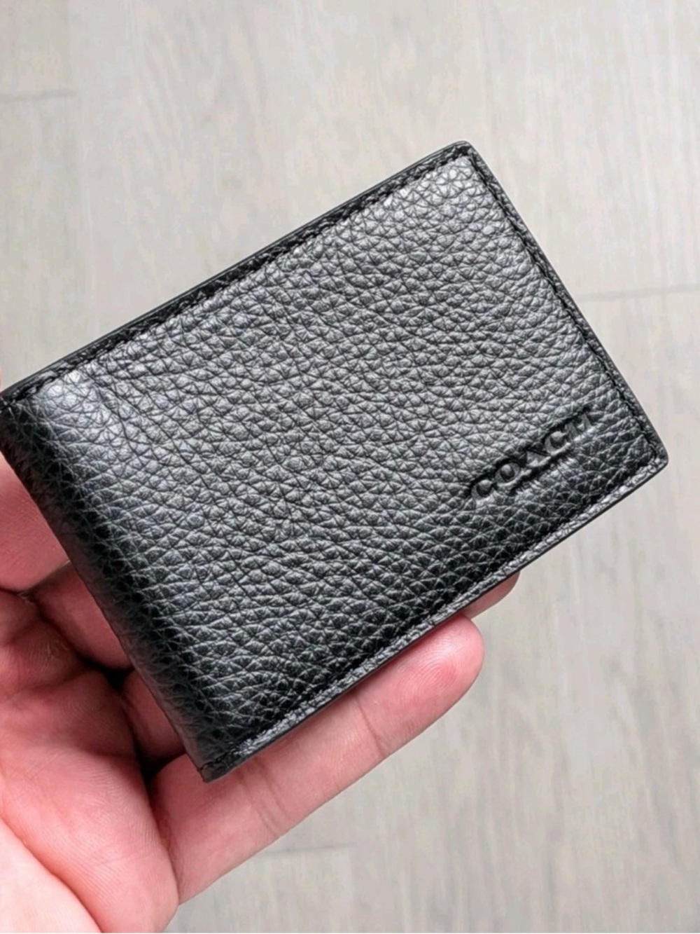 Coach Black Pebbled Leather Small Bifold Card Case